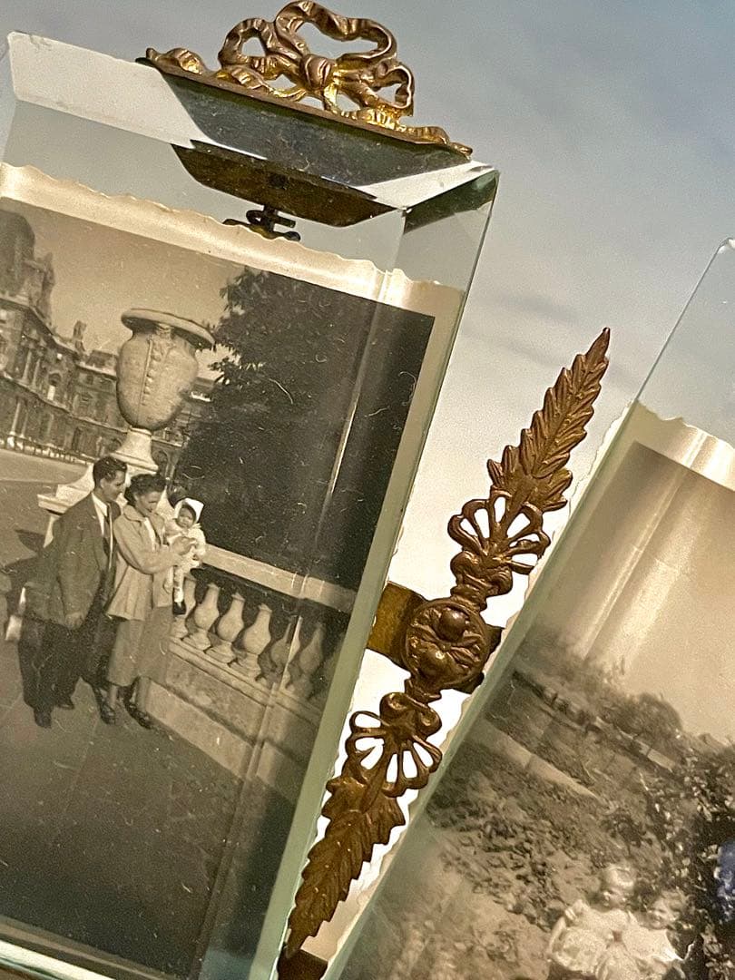 希少　３連　19世紀　フランス　アンティーク 写真立て　フレーム 真鍮　リボン