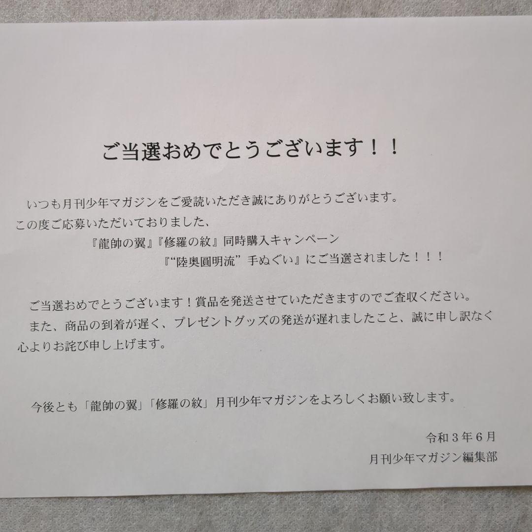 【匿名配送】【入手困難】陸奥圓明流家系図手ぬぐい　修羅の門　修羅の刻
