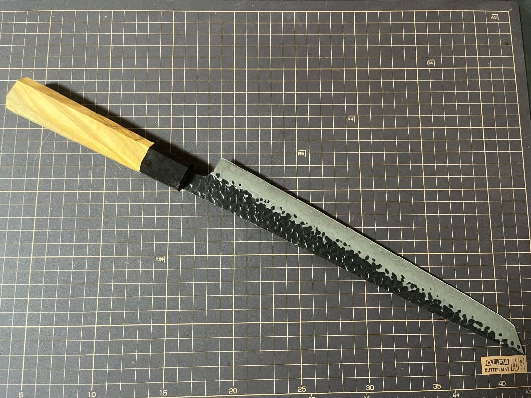 Ｖ金10号 刺身包丁 黒打鍛造 ダマスカス V10 八角柄 先丸柳刃 包丁