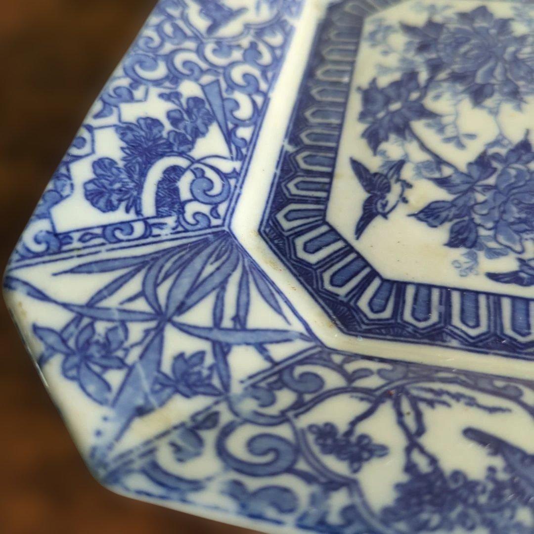 WHITE　骨董　角皿　伊万里　印判　花　7枚