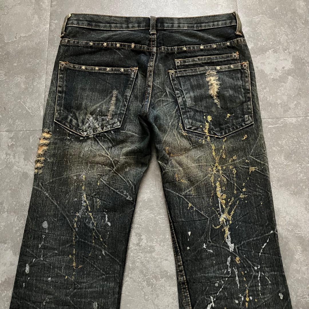 00s destroyed paint flare denim Y2Kクラッシュ