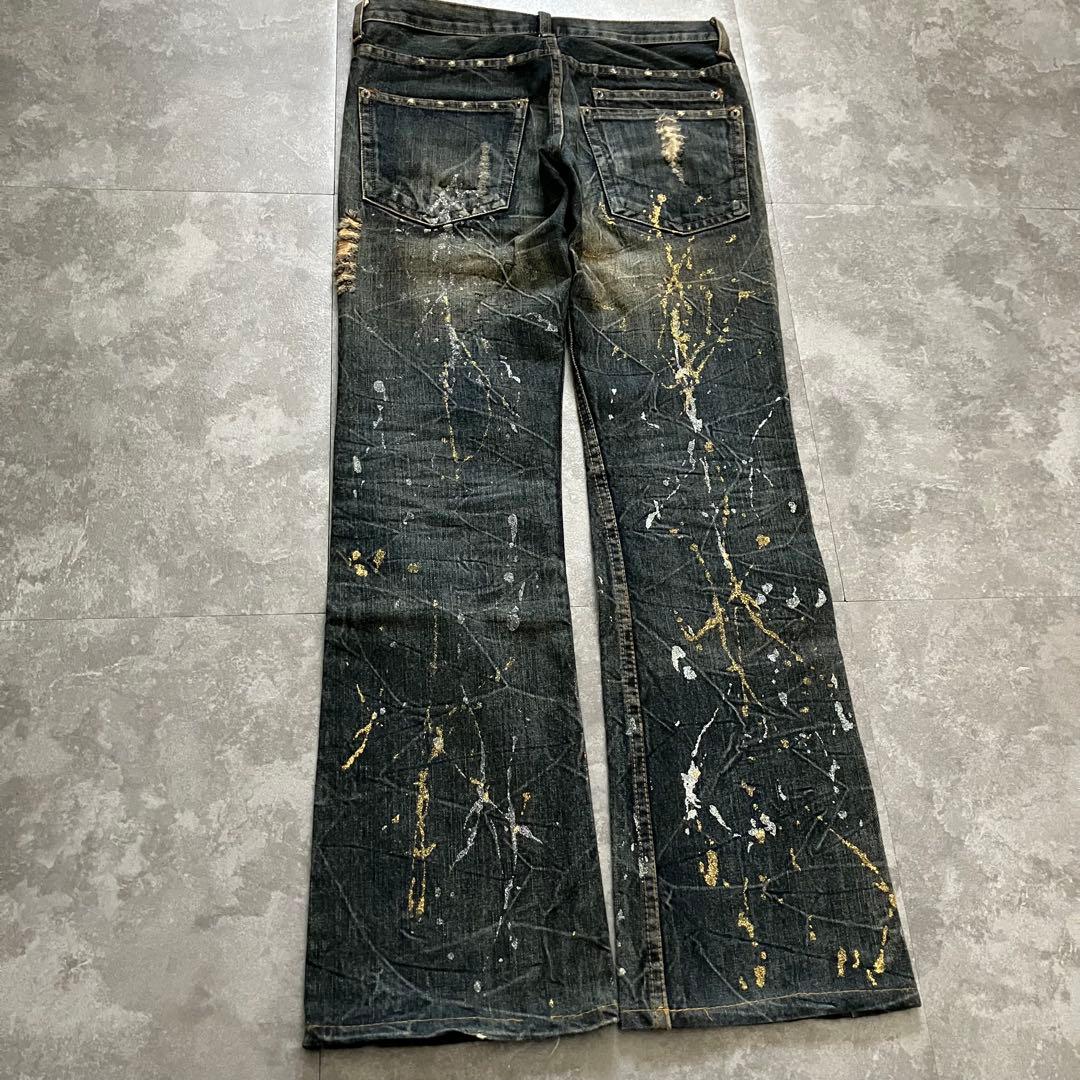 00s destroyed paint flare denim Y2Kクラッシュ