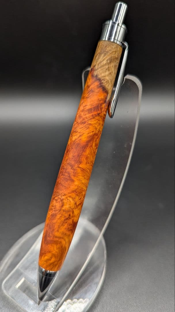 332ペン工房翌檜　特上　本花梨　紅白　源平　瘤杢　木軸シャーペン　ボールペン
