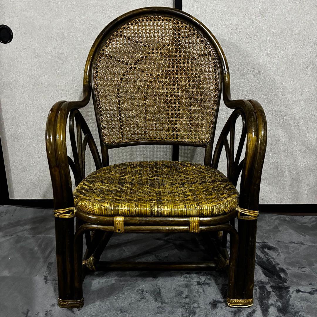【希少】高級アンティーク家具　ラタン アームチェア レア　レトロ　カーキ