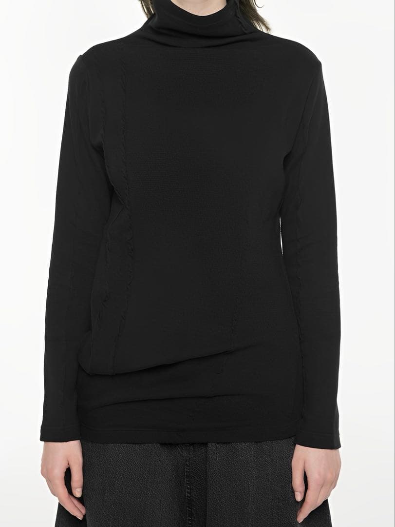 Y's ワイズ STRIPE JACQUARD HIGH NECK T グレー2