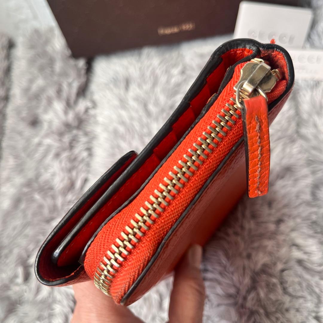 極美品✨GUCCI 大容量　インターロッキング　シボレザー　ラウンドジップ