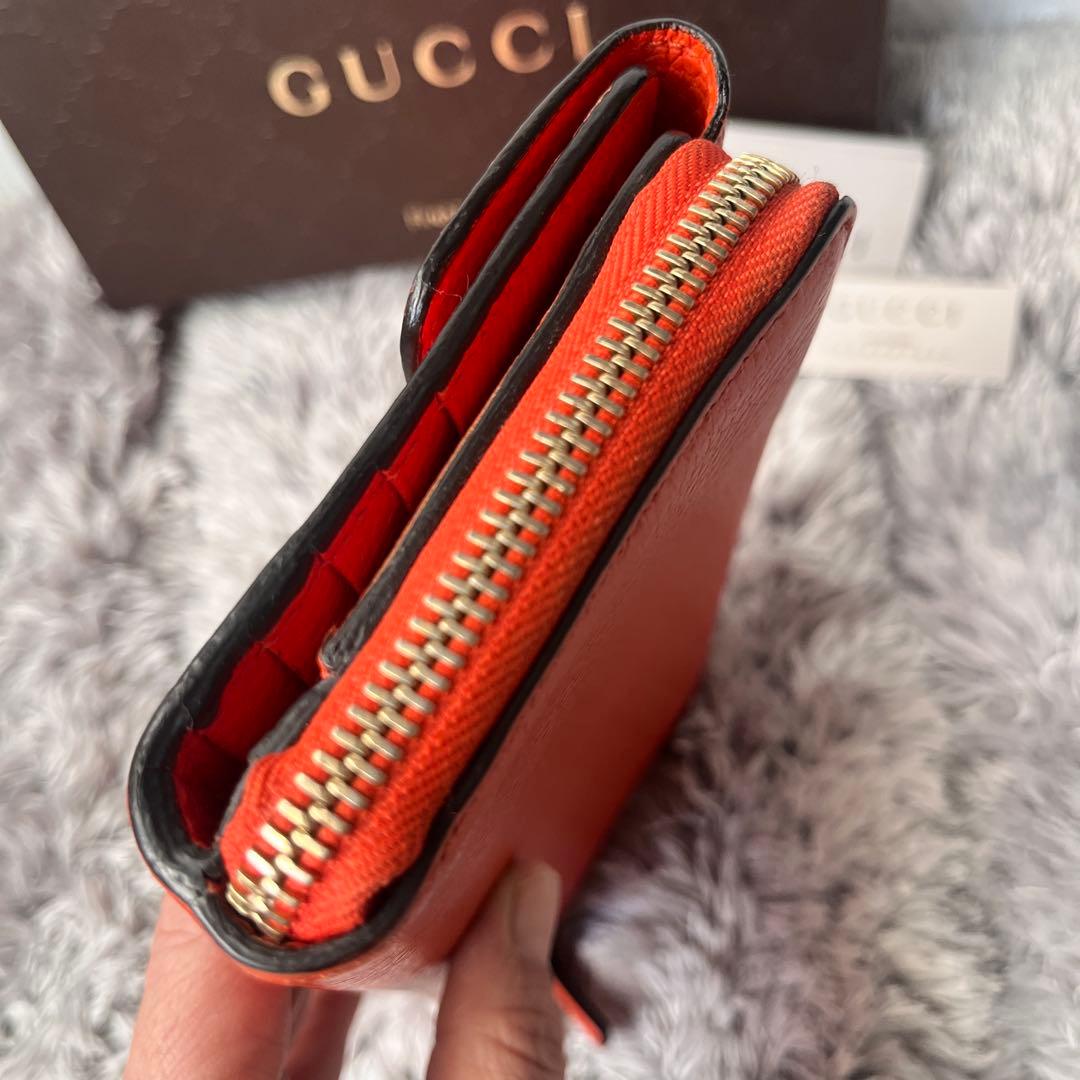 極美品✨GUCCI 大容量　インターロッキング　シボレザー　ラウンドジップ