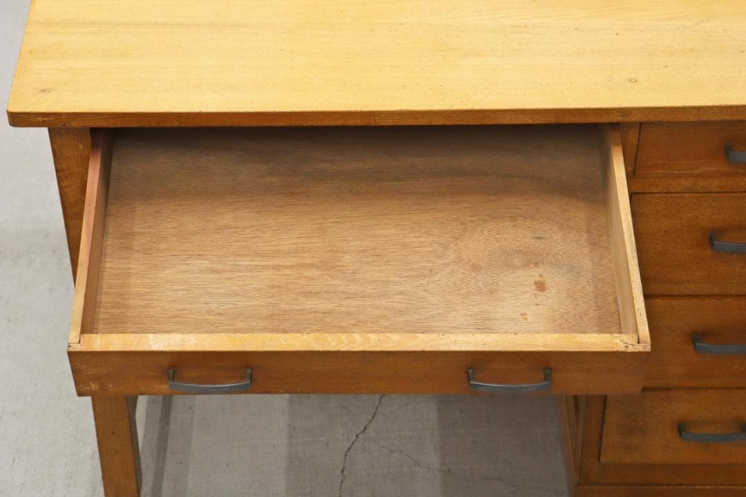 レトロ 無垢材 片袖机 作業台 PC デスク 書斎 展示台 飾り台 ヴィンテージ