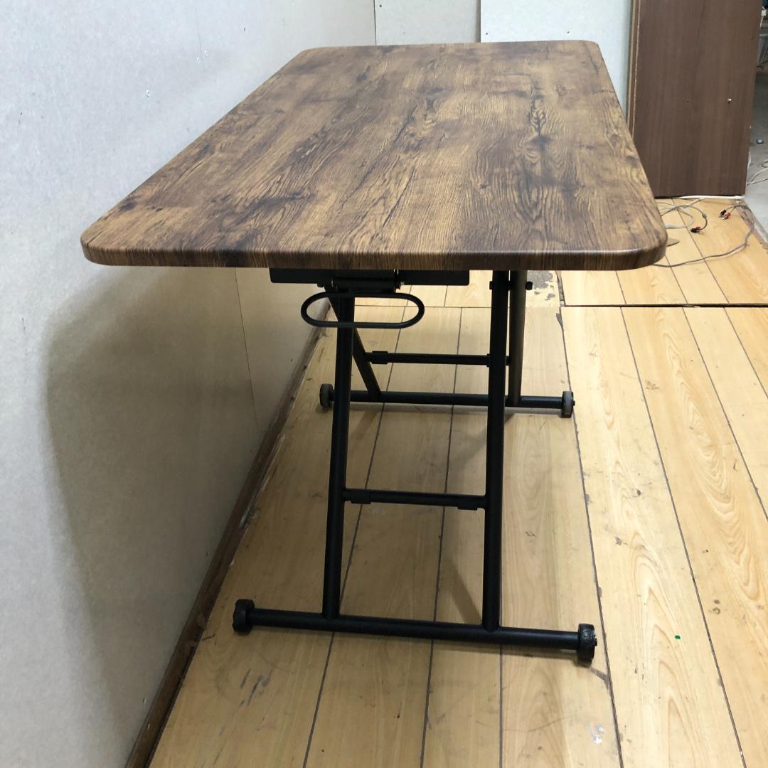 【送料無料】ガス昇降式 折りたたみテーブル キャスター付き デスク 250802