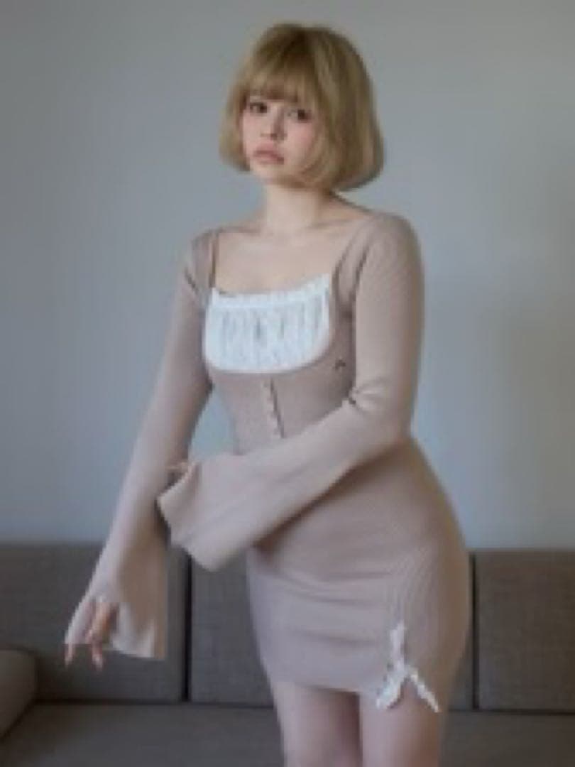 新品　andmary Poppy lace mini dress ベージュ