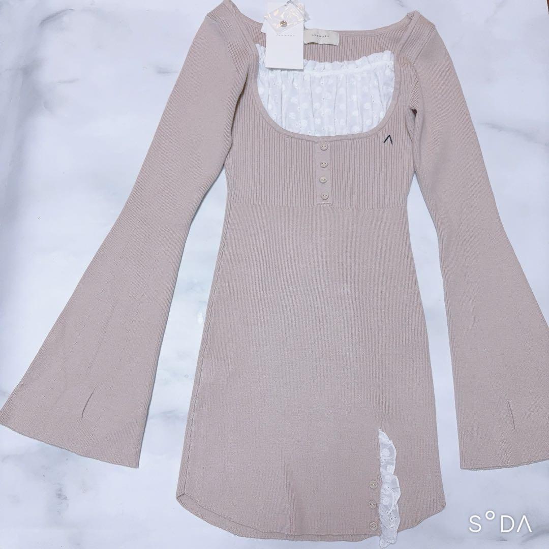新品　andmary Poppy lace mini dress ベージュ