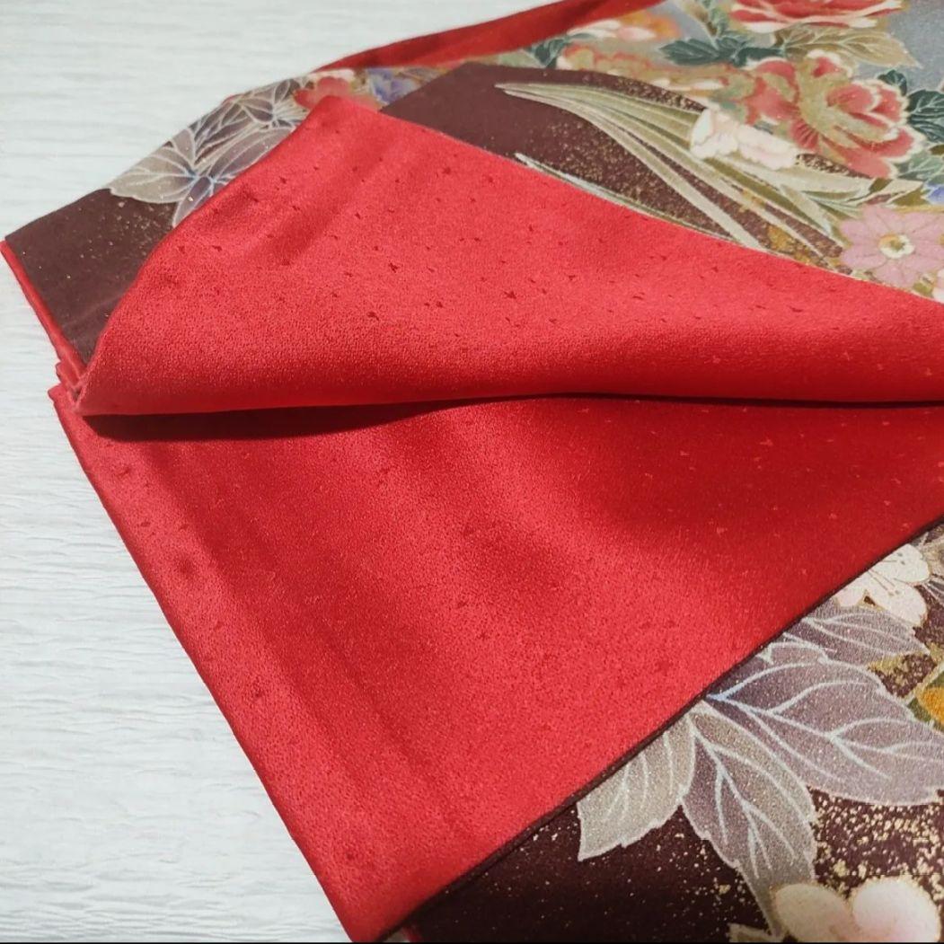 振袖長襦袢セット 赤 金通し 未使用白半衿プレゼント成人式 卒業式 袴 裄67