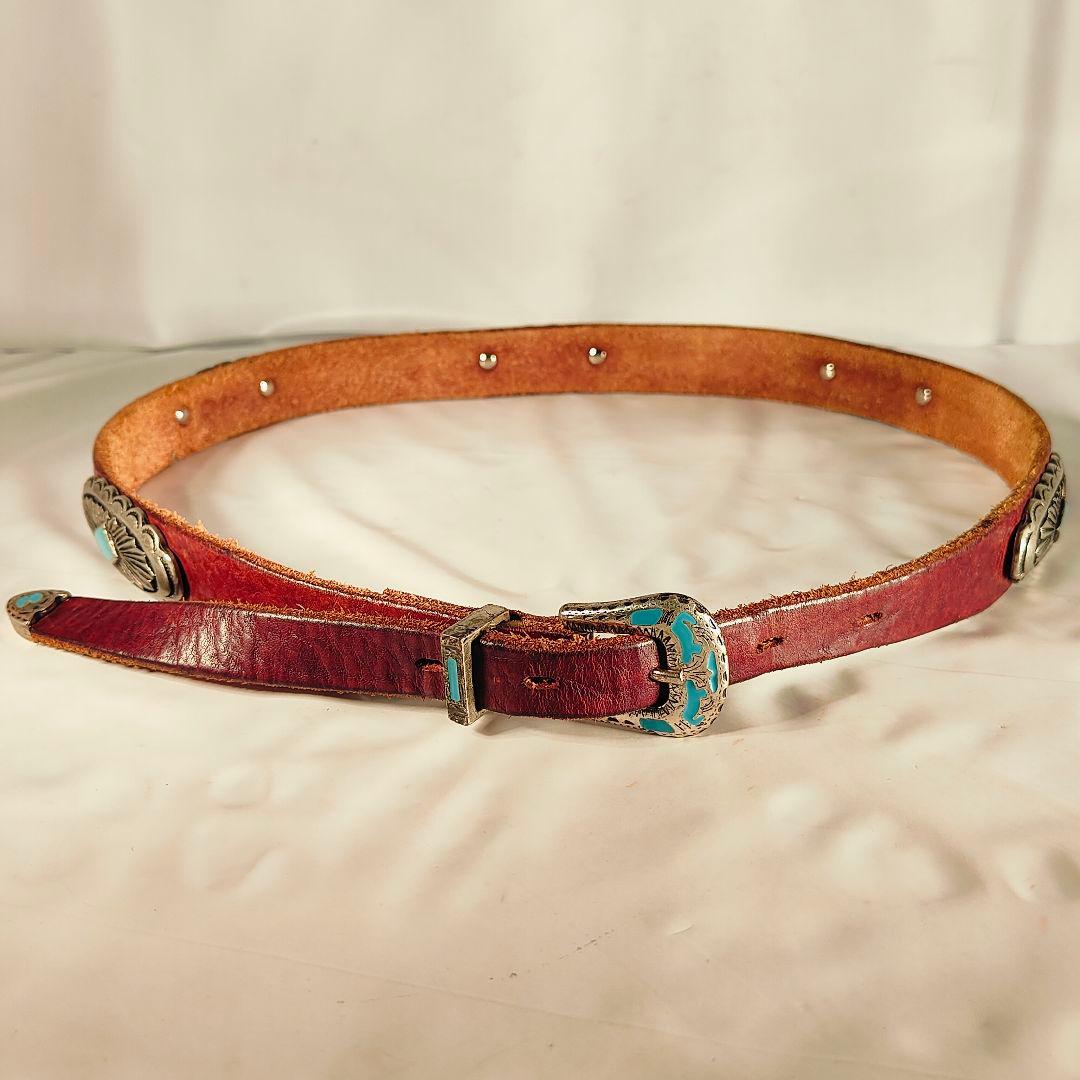 【ヴィンテージ】PUNTO VITA 高級碧ターコイズコンチョベルト　イタリア製