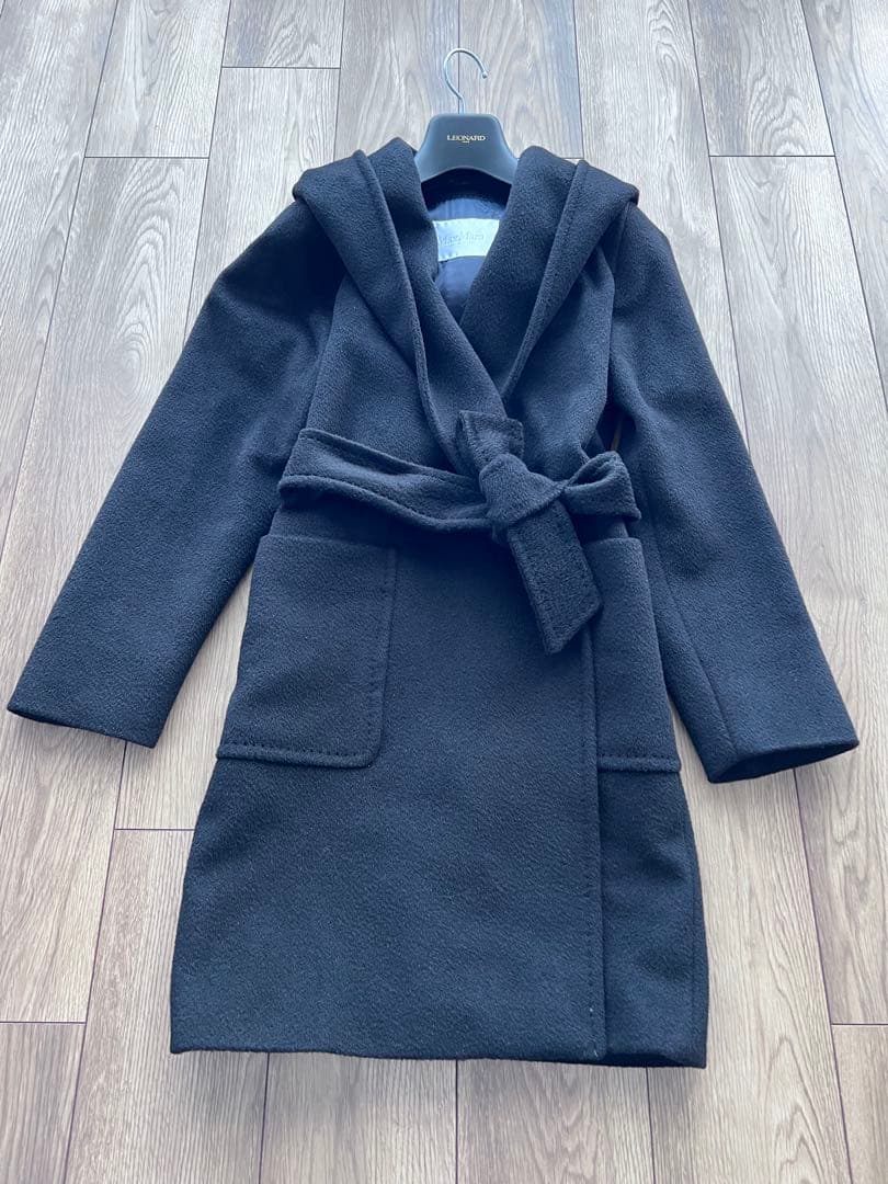 MAX MARAリアルトキャメル 100% フーデット コート - Black