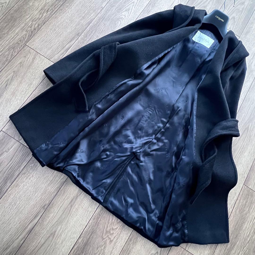 MAX MARAリアルトキャメル 100% フーデット コート - Black