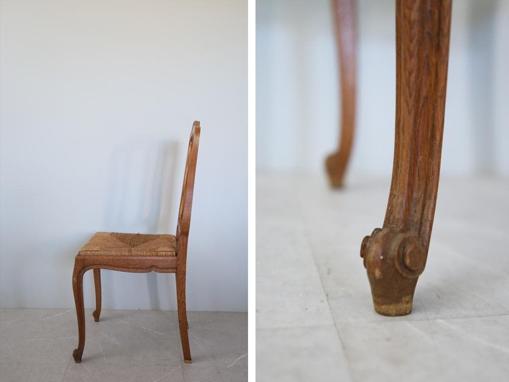 フランスアンティーク猫脚ダイニングチェア/イス/ラッシュシート(90-83-1)