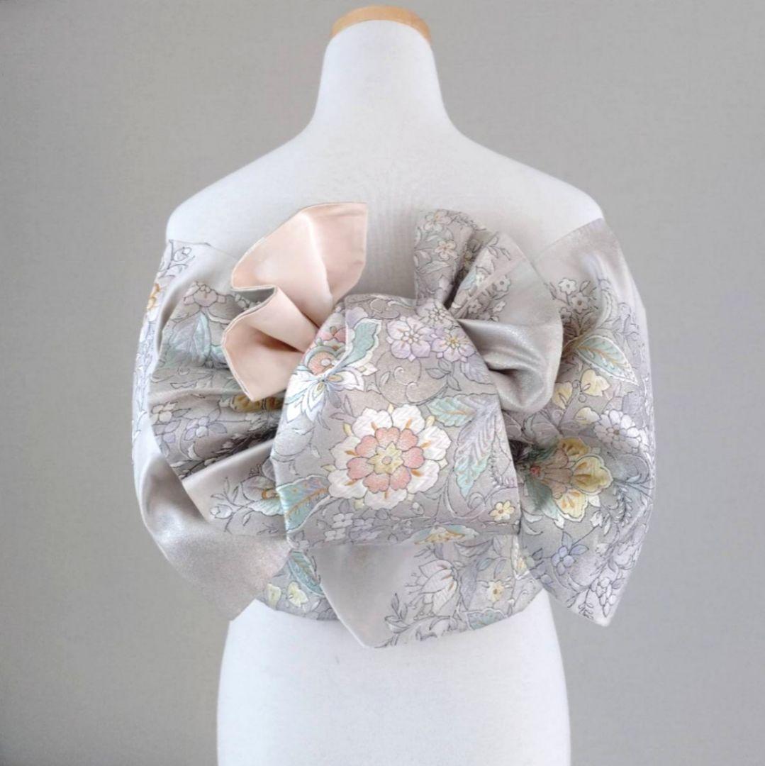 専用　一部式作り帯　振袖用　華やぎ　胴巻き～90㎝　十三参りにも　正絹　銀色