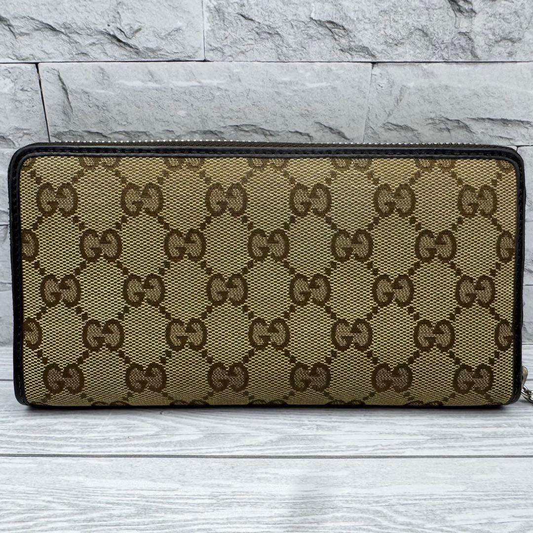 【美品】GUCCI 長財布 　GG柄　キャンバス　ラウンドファスナー ブラウン