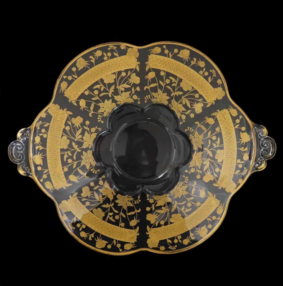 オールド・バカラ 1900年 金彩花柄大型トレー 34.4cm 皿 アンティーク