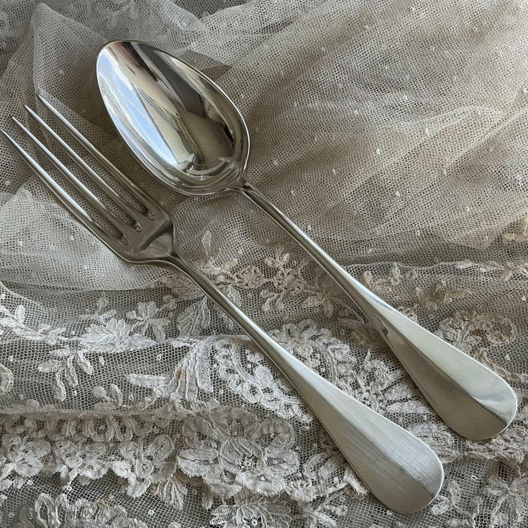 【C-１】フランスアンティーク　すずらん　スプーン＆フォーク　1組　モノグラム