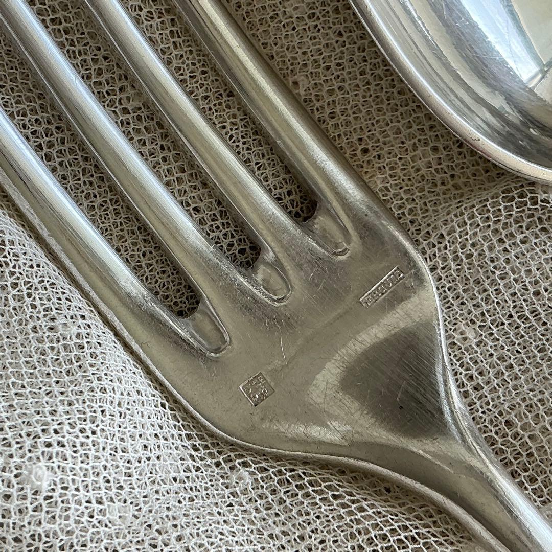 【C-１】フランスアンティーク　すずらん　スプーン＆フォーク　1組　モノグラム