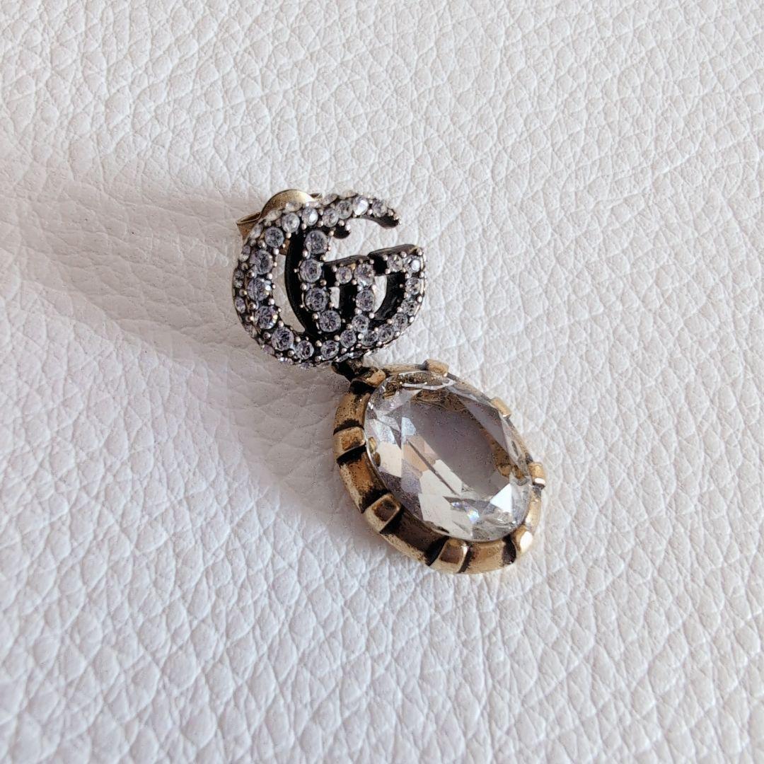 グッチ　ピアス　片方　マーモント　ビジュー　クリスタル付き ダブルGピアス　テテ