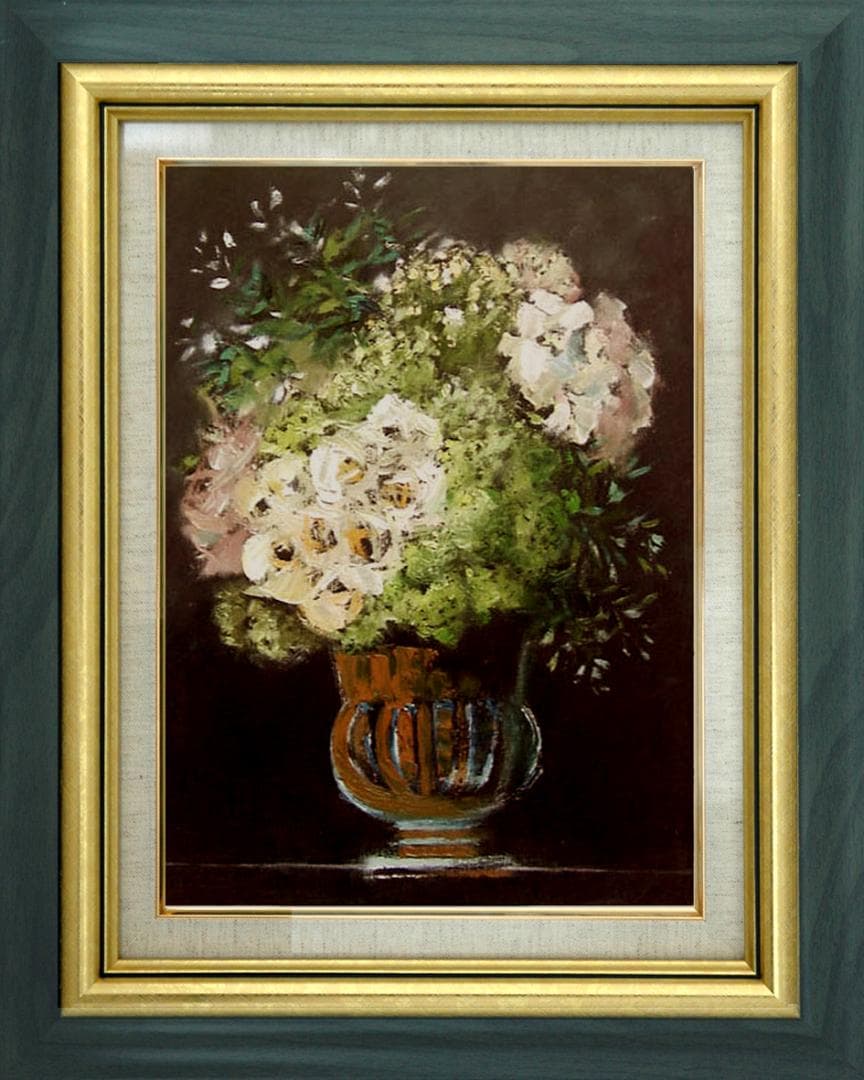 油絵 菅家令子 絵 絵画インテリア 額付(黒) uF6-111402 花あじさい