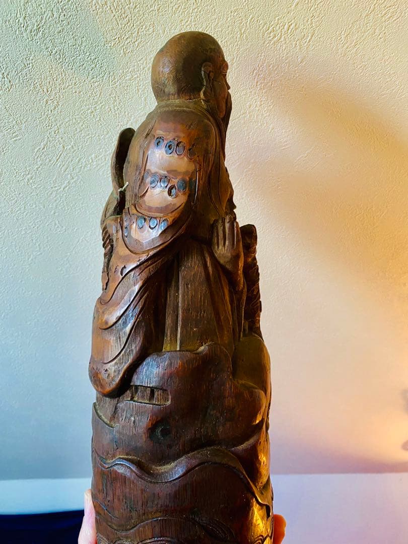 竹根彫刻 二体の人物像 約38cm1点 TA1165