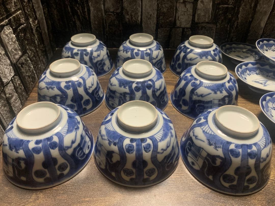 成化年製 古伊万里 江戸後期 染付 飯碗9個