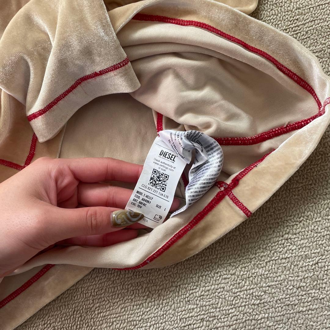 DIESEL ベージュ 長袖 Tシャツベロアカットソー赤ステッチ