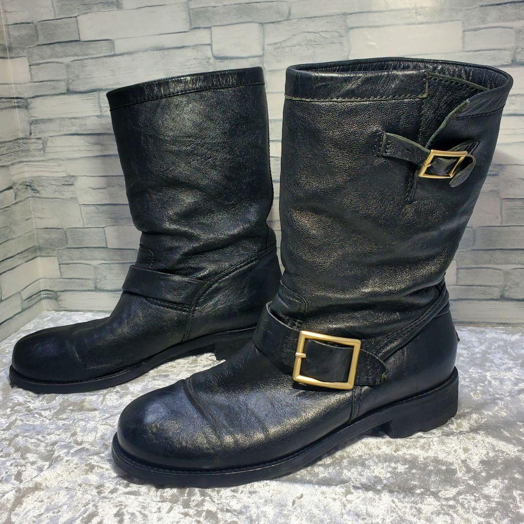 JIMMY CHOO 25.5cm バイカーブーツ 黒 レザー 38.5