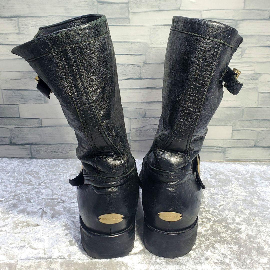 JIMMY CHOO 25.5cm バイカーブーツ 黒 レザー 38.5