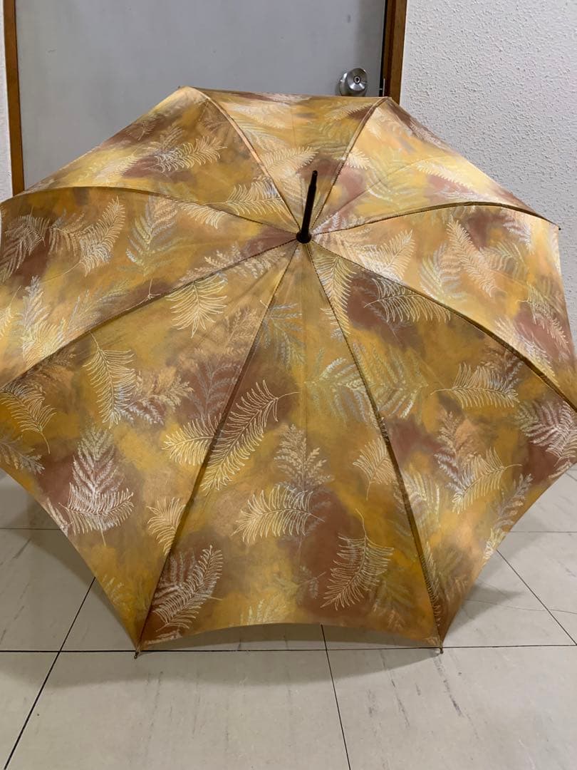 レア美品王室御用達イギリス製FOX社長傘雨傘ゴールド系植物柄フサ付き上品な傘