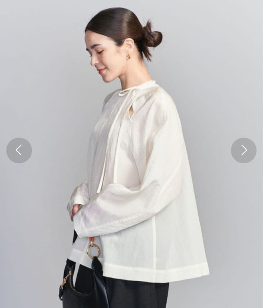 BEAUTY&YOUTH キュプラ リボンタイノーカラーブラウス