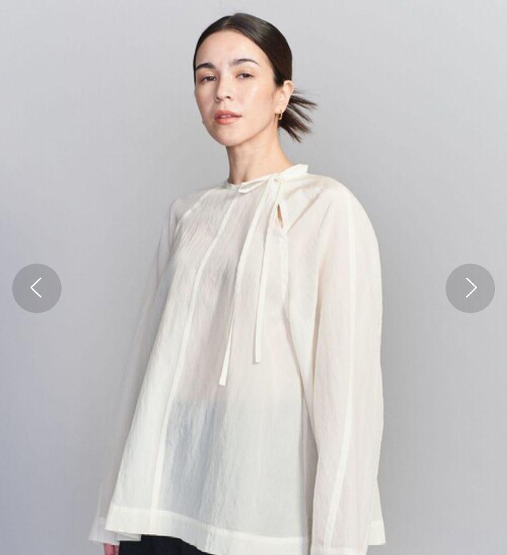 BEAUTY&YOUTH キュプラ リボンタイノーカラーブラウス