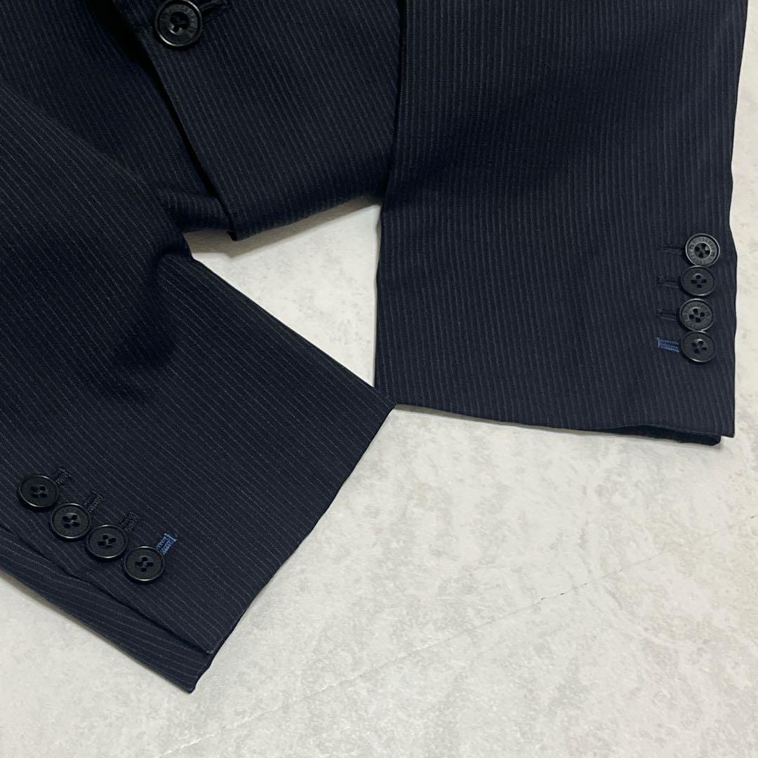 美品『バーバリーブラックレーベル』ドレススーツ ピークドラペル ストライプ 濃紺