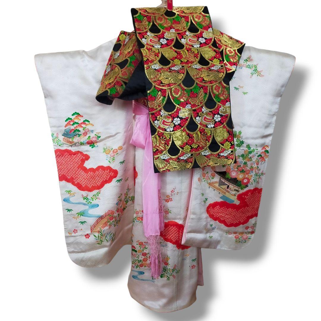 七五三 7歳 女の子 セット 本格比翼付き 金駒刺繍 菊 萩 姫 絞り 0711