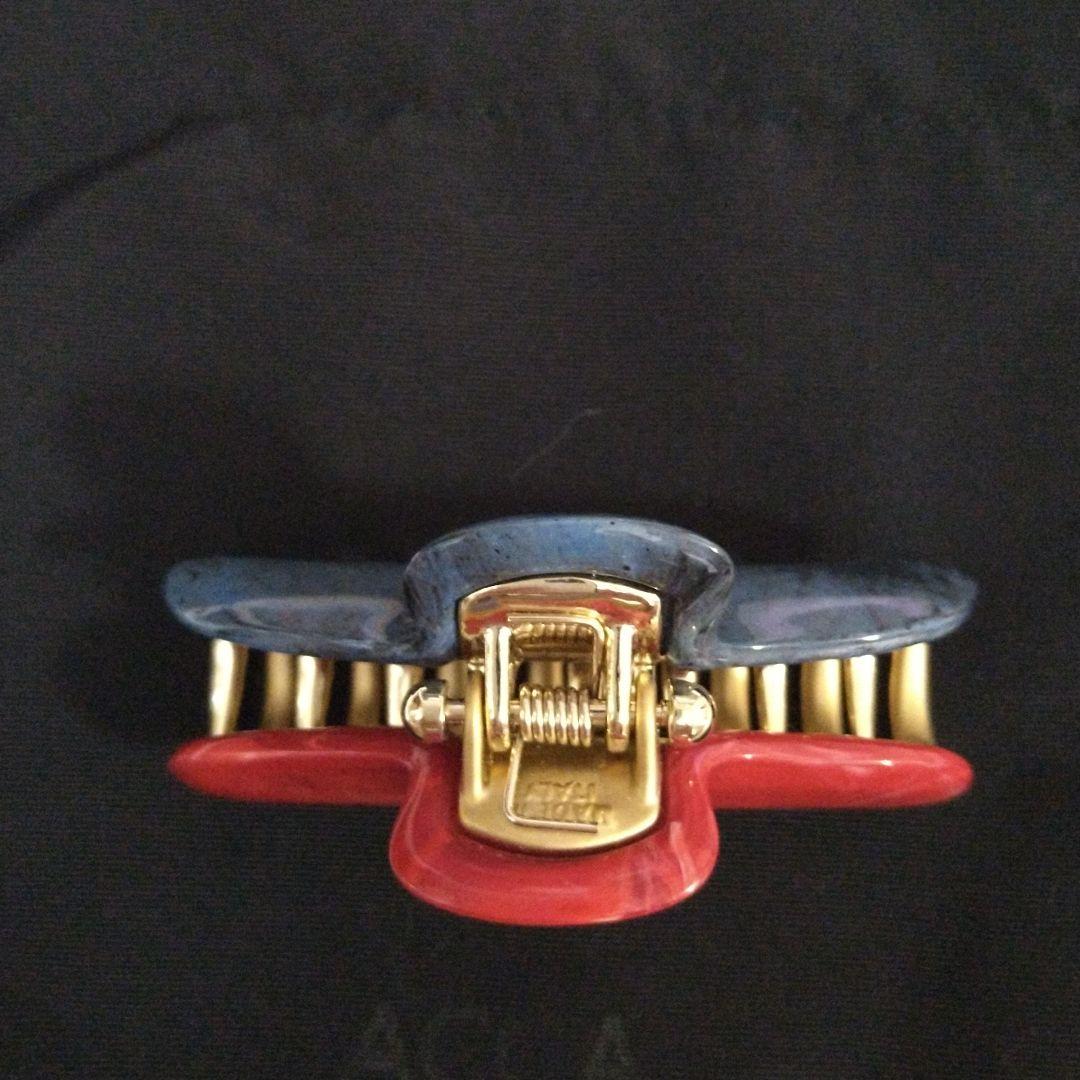 アッカ☆青と赤のマーブルヘアクリップ☆ダブルフェイス☆ミデイアムサイズ