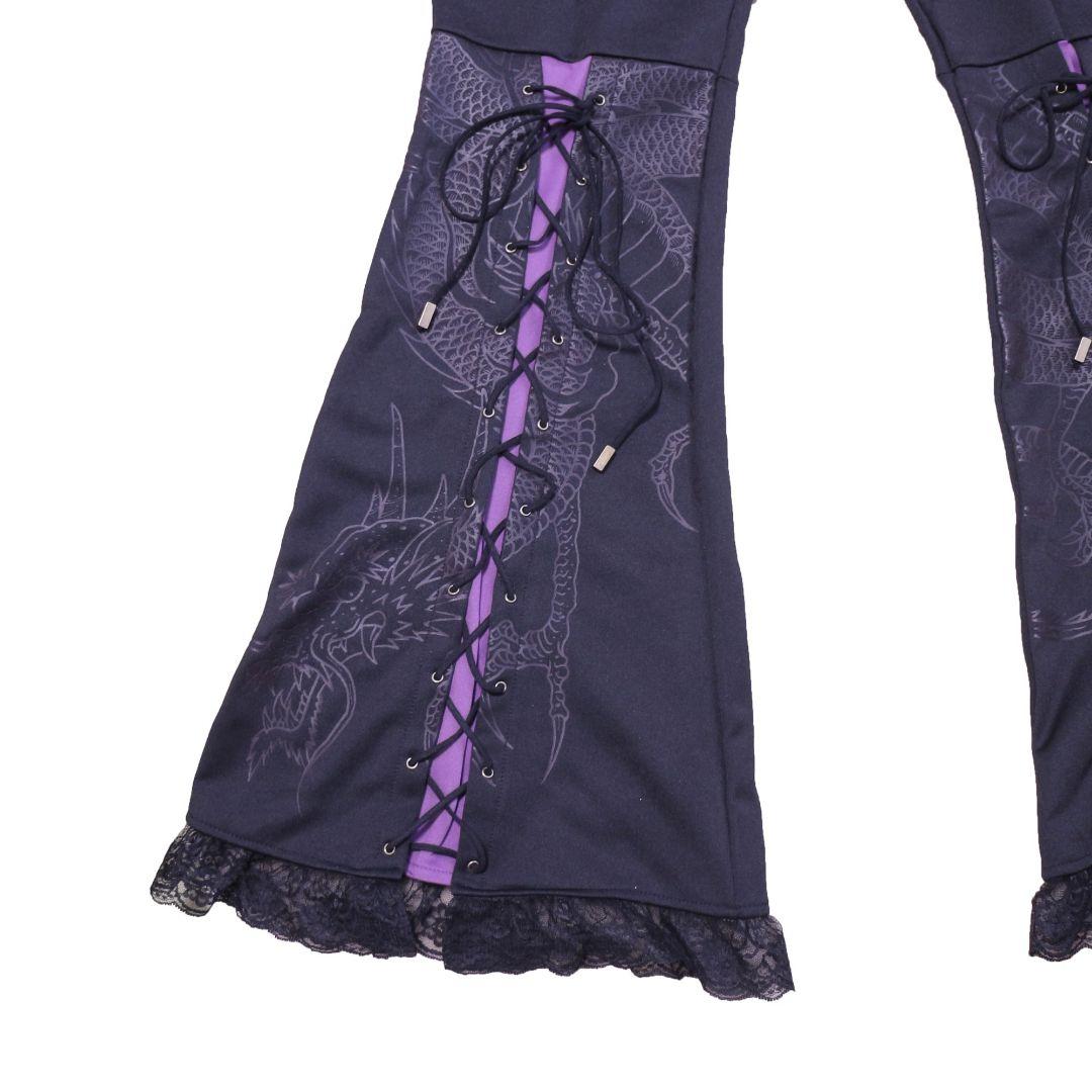 キューティーフラッシュ フロントレースアップ ドラゴンプリント フレアパンツ