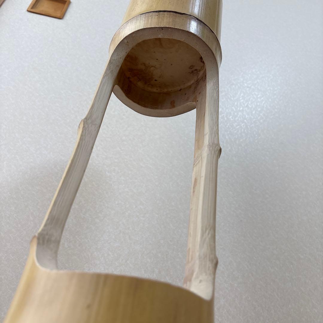 45 美品　根付き　二重切り　二重切　 生け花　竹花入れ　華道具