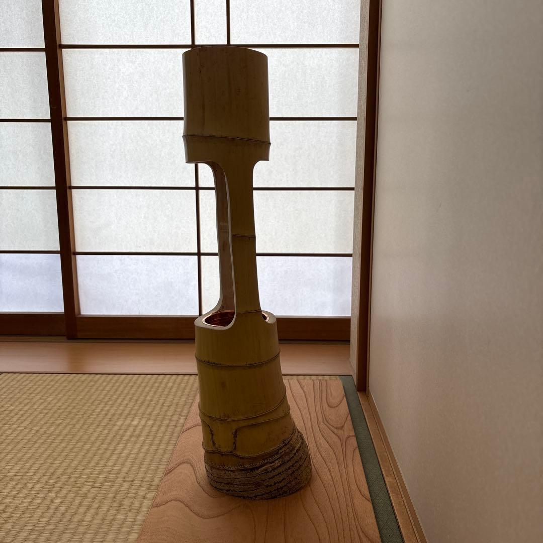 45 美品　根付き　二重切り　二重切　 生け花　竹花入れ　華道具