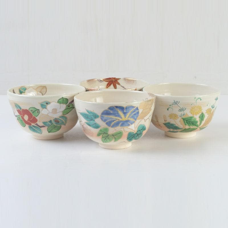 茶道具　中村与平作　四季茶碗　四客　共布共箱　V　9842A