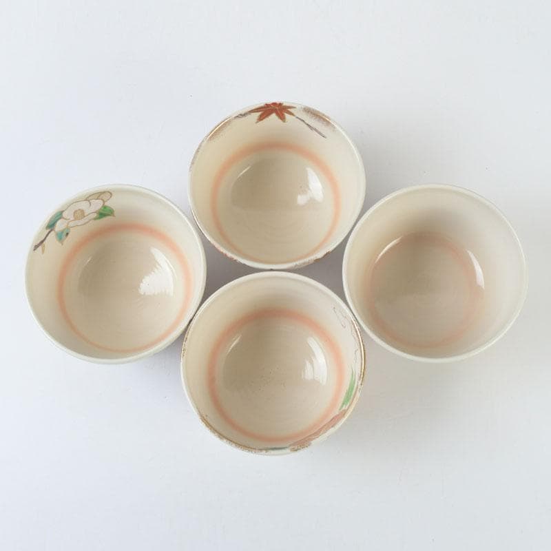 茶道具　中村与平作　四季茶碗　四客　共布共箱　V　9842A