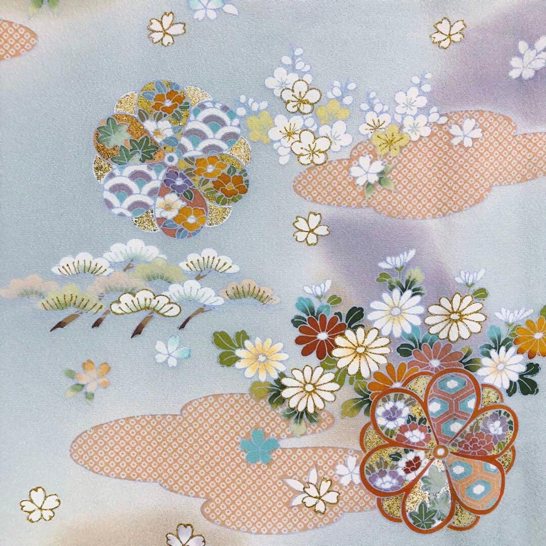 【美品　トールサイズ】京友禅　訪問着　水色　裄丈72.5 身丈173