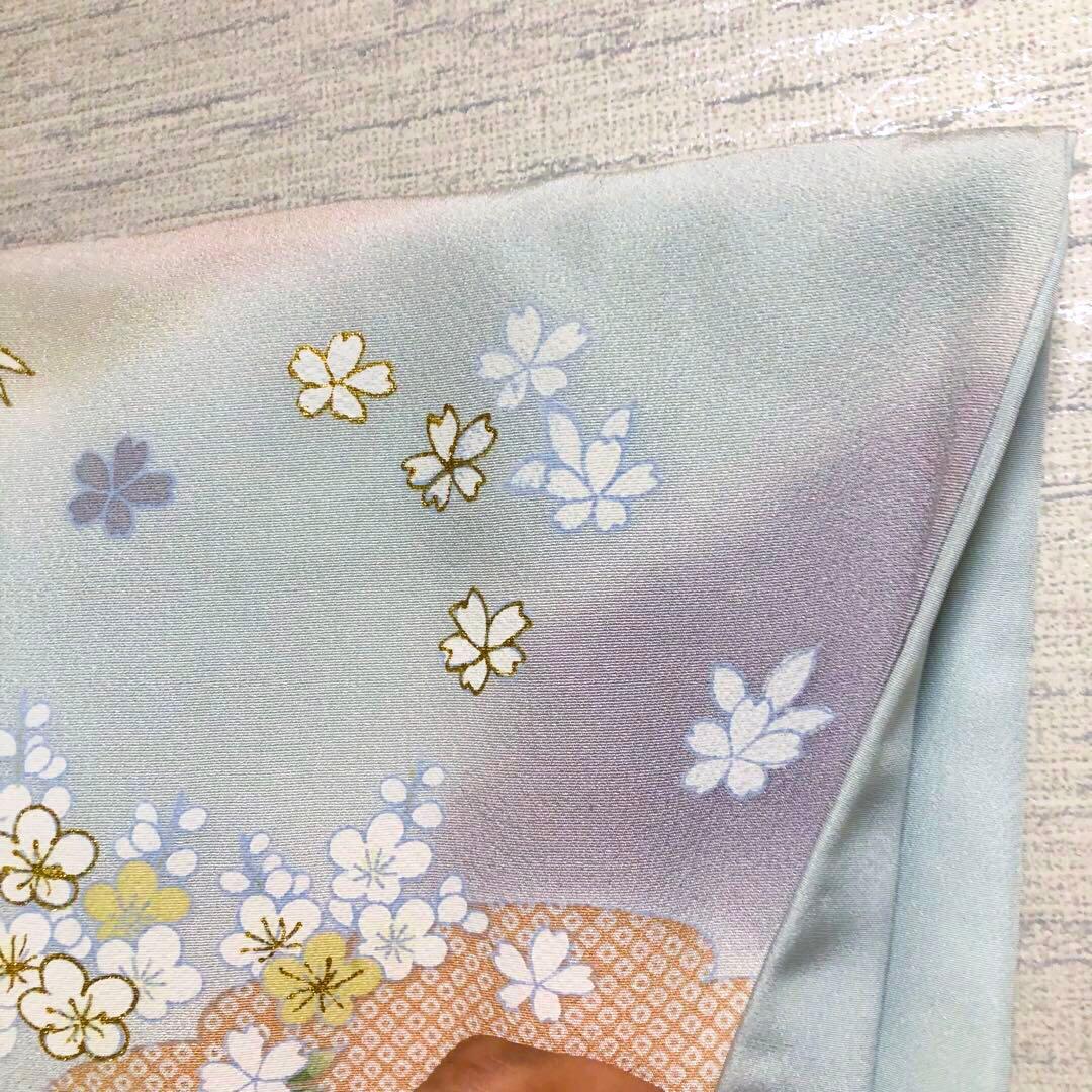 【美品　トールサイズ】京友禅　訪問着　水色　裄丈72.5 身丈173