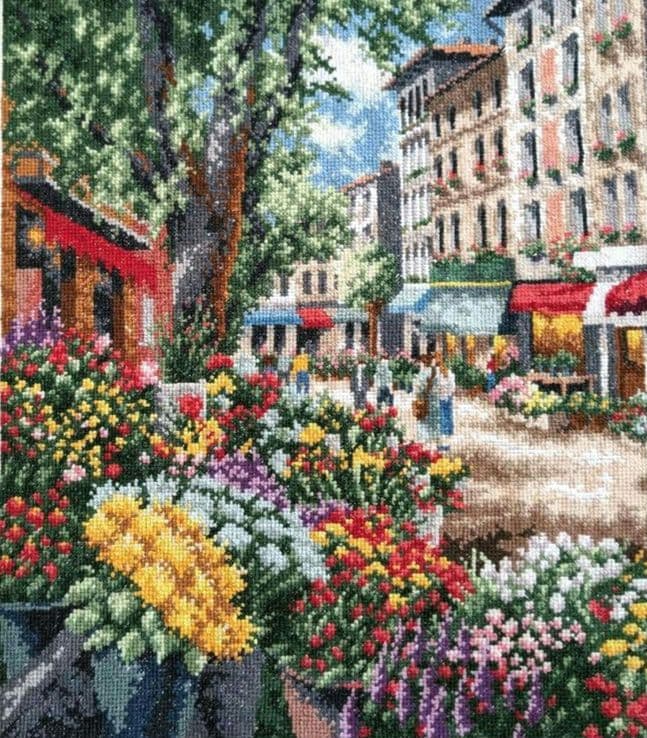 新品　ハンドメイド　クロスステッチ　完成品　大判　14ct　【バリの花市】