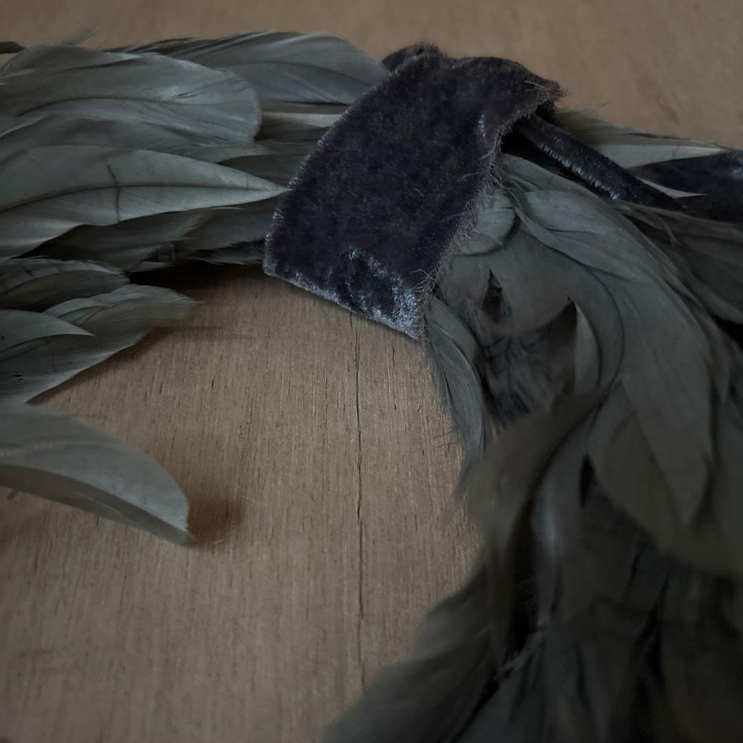 リース 羽 リボン アンティーク／クリスマスリース 希少