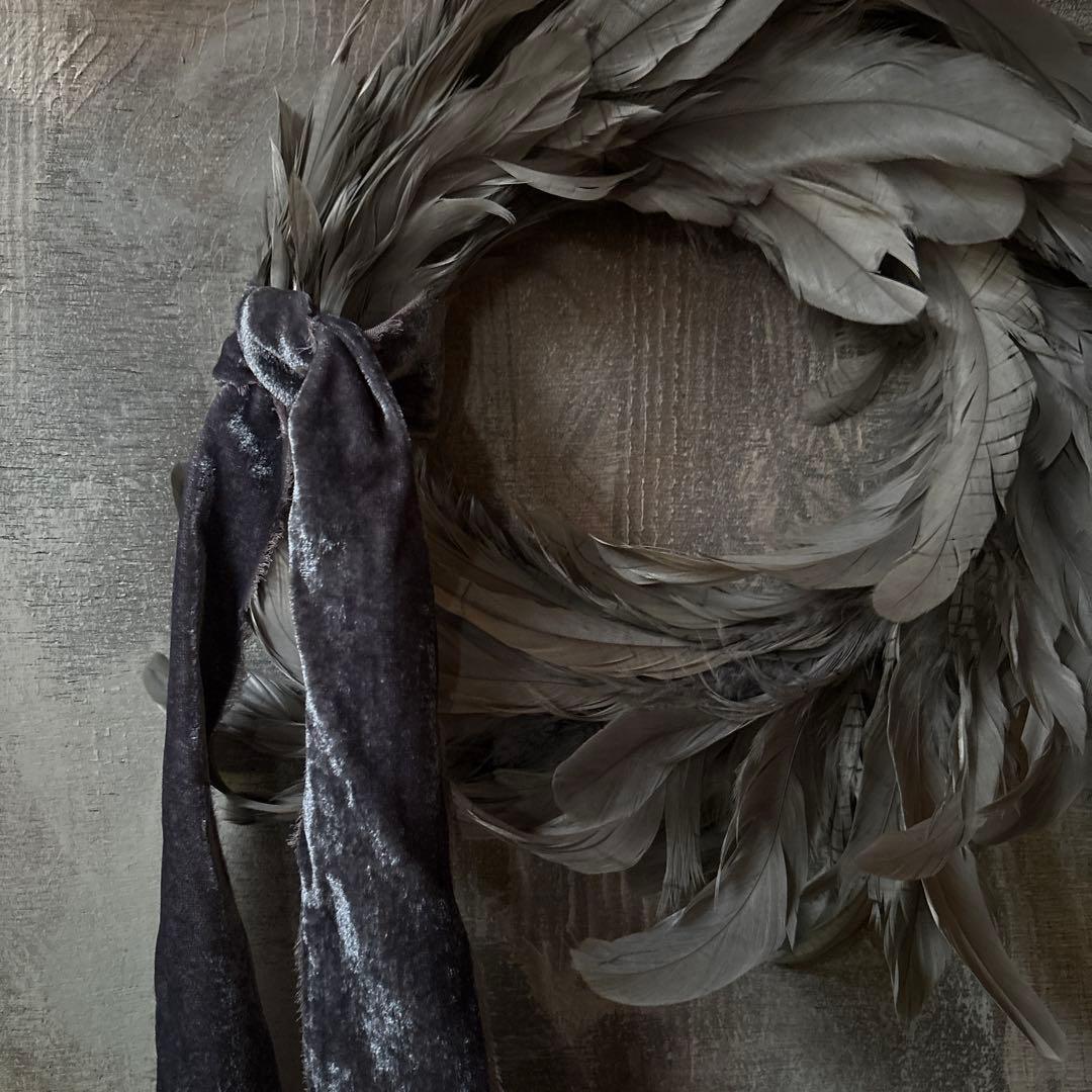 リース 羽 リボン アンティーク／クリスマスリース 希少