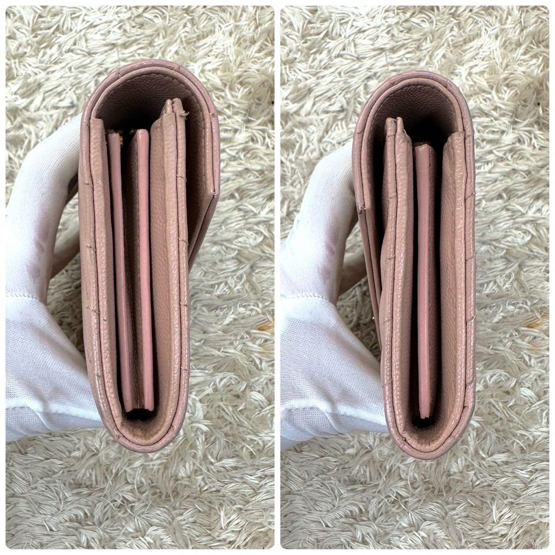 【美品】サンローラン 長財布 フラップ ピンクベージュ Vステッチ YSL