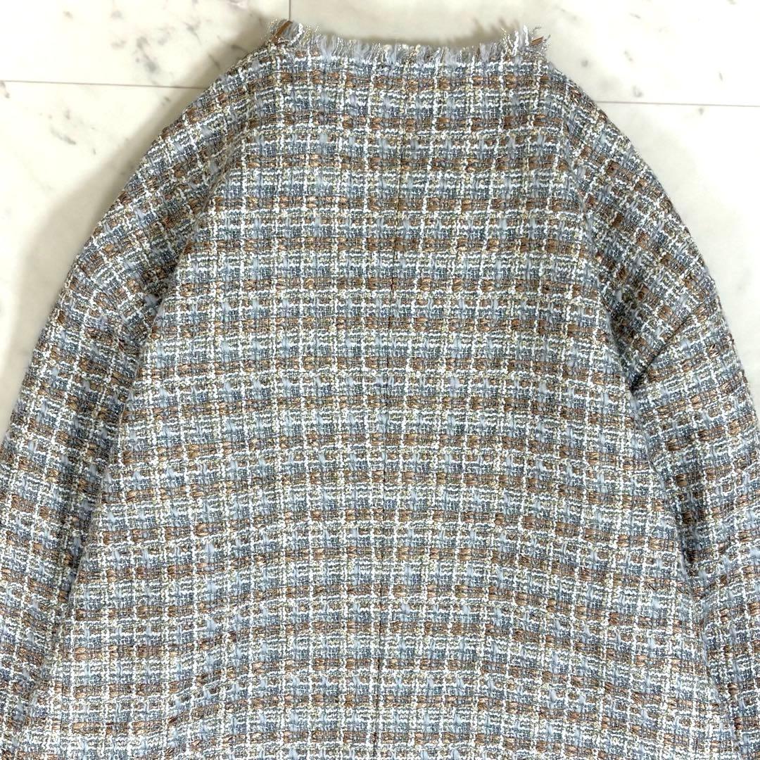 美品 マカフィー トゥモローランド 金子綾 ノーカラーツイードジャケット 大きめ